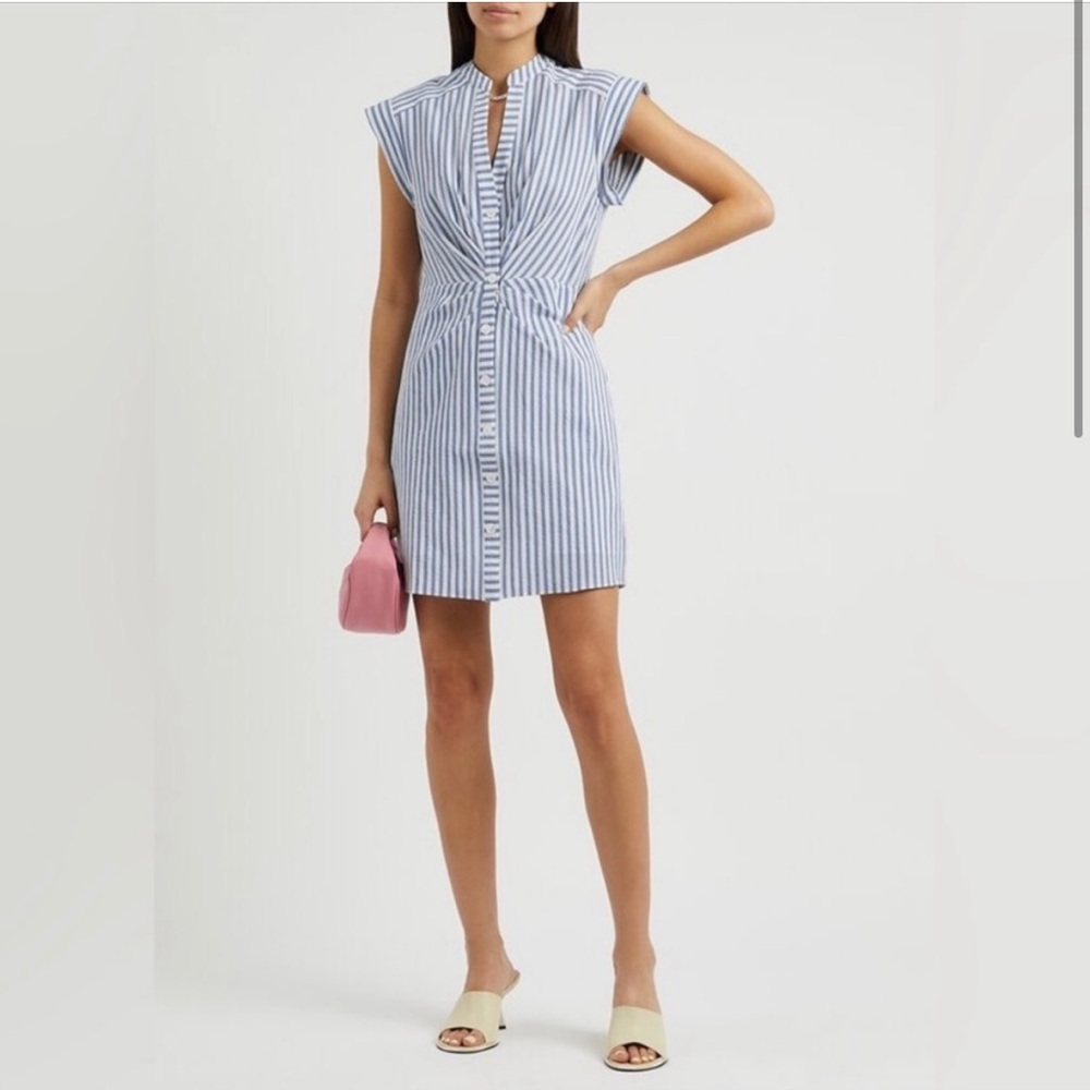 VERONICA BEARD Giuliana Striped Seersucker Ruched Shirtdress like new Sz XS